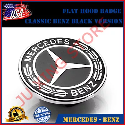 Black Classic Front Hood Emblem Flat Laurel Wreath Badge Mercedes Benz AMG 57mm • $23.99