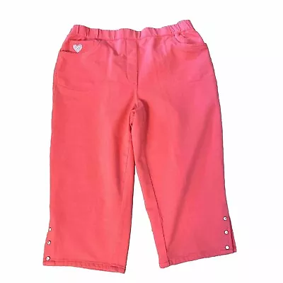 DREAM JEANNES Quacker Factory Womens  Pedal Pusher Pants Large Coral Cotton • $24.99