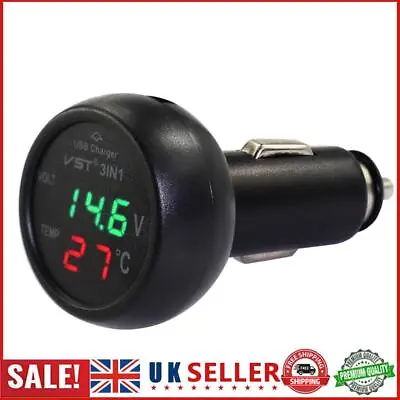 3 In 1 Car Voltmeter Thermometer 12V 24V Multifunctional Adapter (Red Green) GB • £7.79
