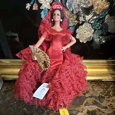 Vintage Marin Chiclana Spanish Flamenco Doll Red Lace Dress Bullfighting Fan • $40