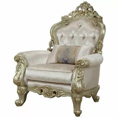 ACME Gorsedd Chair With 1 Pillow In Cream Fabric And Golden Ivory • $1143.99