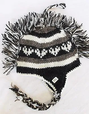 H139 Hand Knitted Mohawk Woolen Hat Cap With Fleece Lining Adult Made In Nepal • $18.74