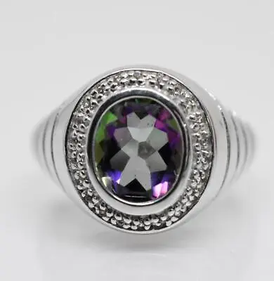 Men's BBJ Mystic Topaz Natural Diamond Halo Sterling Silver 925 Ring Size 11.0 • $135