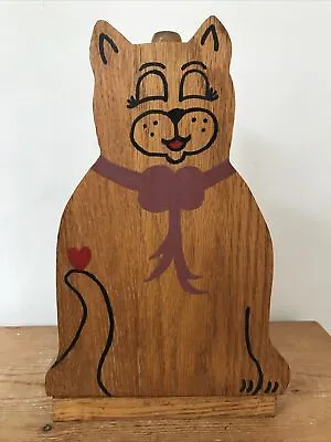 Vintage Farmhouse Kitty Cat Pink Bow Heart Handmade Oak Wood Paper Towel Holder • $35.99