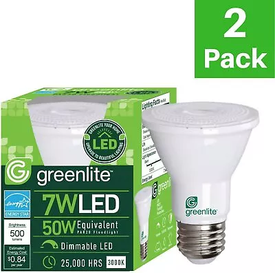 2Pk Bright White - Greenlite 7W LED Dimmable PAR20D/NFL Floodlight Medium~3000K • $8.99