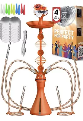 Hookah Set With Everything 4 Hose Black Hookah Set 50x Foil Big Silicone Bowl • $25.99