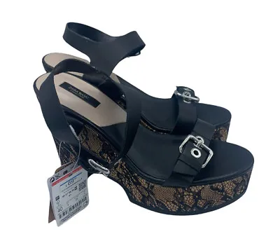 Zara Size 40 (US Size 9) Authentic Genuine Leather Floral Lace Wedges NWT $69.99 • $49.99