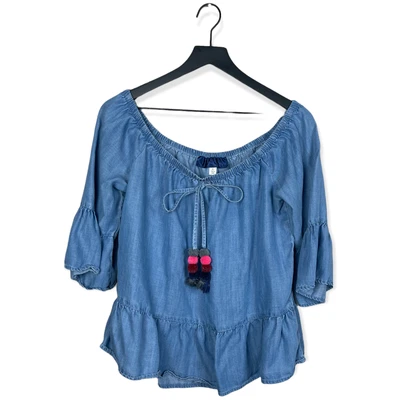 £16.45 • Buy Francesca's Chambray Peasant Top Size Large