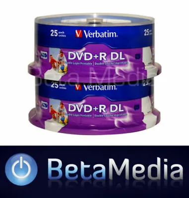 50 X VERBATIM Blank DVD+R DL 8X Dual Layer 8.5GB Full Hub Printable Blank DVD • $149.95