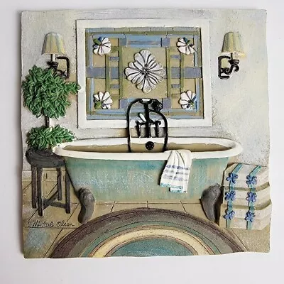 C. Winterle Olson 3D Bathroom Bathtub Wall Hanging Art Tile Plaque Resin • $10.99