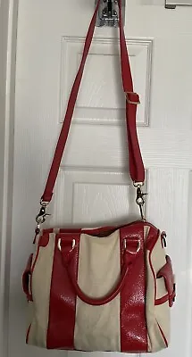 $56 • Buy Zac Posen Z Spoke Canvas Handbag Patent Leather Handles Accents Crossbody Strap