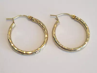 Vintage 1970's Embossed Textured Hoop Earrings 14 K Yellow Gold Hinged Closure • $156