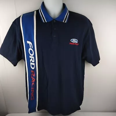 Ford Racing Polo Shirt Mens XL Embroidered Logo Front Casual Button Up Navy Blue • $14.95