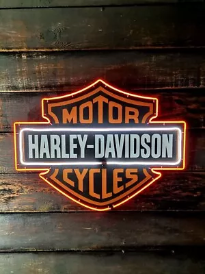 Custom 24”w X 19”h HARLEY DAVIDSON Badge LED NEON Sign With White & Orange Light • $109.99