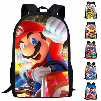 Super Mario Large Backpack Kids Boys Girls School Bag Travel Shoulder Rucksack • £17.28