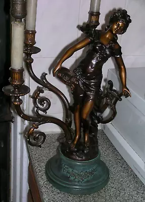 L F Moreau Signed Bronze Sculpture Statue Figural Lamp Paris France 25  Tall • $1500