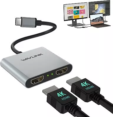 USB-C To Dual 4k HDMI MST Adapter USB Type C To HDMI Multi Monitor Converter • $20.99