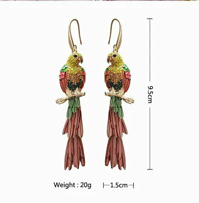 Zara PARROT BIRD MACAW YELL PARADISE Rhinestones Crystal Statement LONG Earrings • £4.99