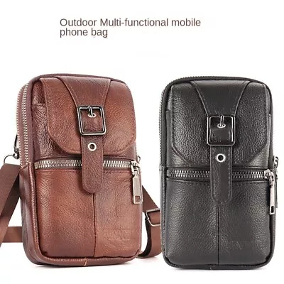 Men Leather Phone Pouch  Small Belt Bag Shoulder Crossbody Purse Waist Pack Bag • £8.75