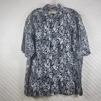 Tommy Bahamas Shirt Men Large Black Blue Floral Linen Casual Button Down Preppy • $22.88