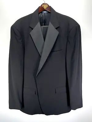 Vintage Polo Ralph Lauren Tuxedo Suit 2 Wool Satin Black USA Made 46 34x32 • $210