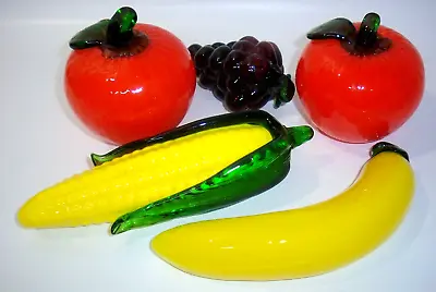 Lot Of 5 Murano Style Blown Glass Fruits Vegetables Corn Banana Oranges Grapes • $25.20