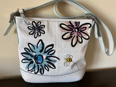 Coach  Canvas  And Leather   Shoulder Crossbody   Bag  Embroidered Floral  White • $125