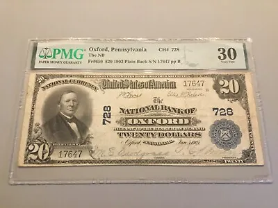 1902 $20 National Bank Of Oxford PA PMG VF30 • $279.99