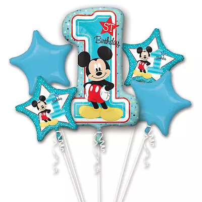 Mickey Mouse '1st Birthday' Foil Balloon 5pc Bouquet Birthday Party Decorations • £16.99