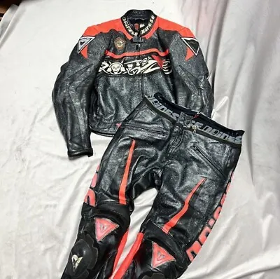 Dainese Drudi Performance Men’s Motorcycle Leather Suit Jacket Pants Black 54/L • $449.99