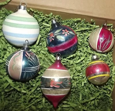 Vintage Christmas Ornaments Mixed Glass Painted Ornaments Lot Of 6 • $4.99