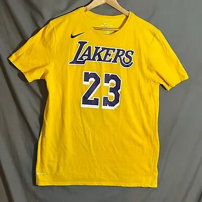 Lakers Mens T-Shirt Large Yellow Graphic Lebron James 23 Print Nike Cotton • £17.99