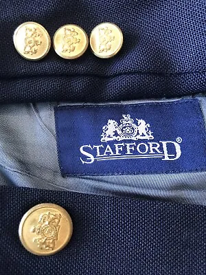 STAFFORD Blazer Navy Blue Mens Jacket Sport Coat Gold Crest Metal Buttons 46R • $59.99