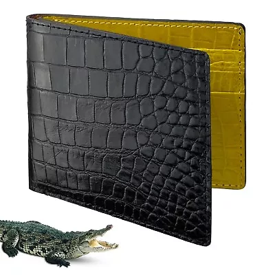 Black-Yellow Genuine Alligator Leather Wallet  Bifold Men's Slim Wallet Handmade • $85