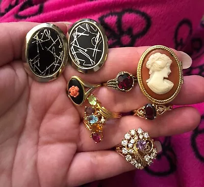 Vintage Lot Of 6 Costume Jewelry Rings Mostly Avon 1 Pair Confetti Cufflinks • $28