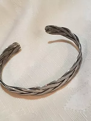 Sterling Silver Hand Braided Cuff Bracelet Mens Size Marked 925 • $32.71