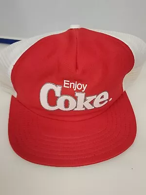 Vintage Enjoy Coca Cola Coke Trucker Hat Snapback Ball Cap 80s Red White Mesh • $19.99