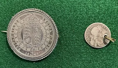 Old Coin Jewellery - Victoria Jubilee Silver Half Crown Brooch. Charles II Groat • £5.50