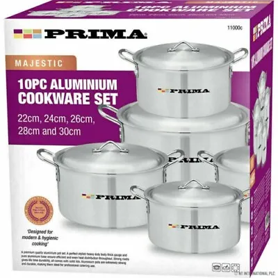 £57.04 • Buy Large 10 Piece Aluminium Cookware Set Cooking Pots Casserole Catering Saucepan