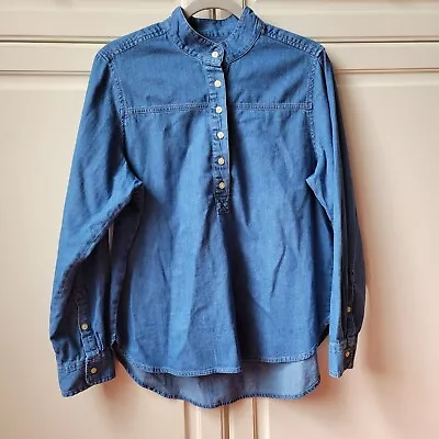 J. Crew Womens Band-collar Popover Tunic Chambray Blue Long Sleeve Button Sz 10 • $29