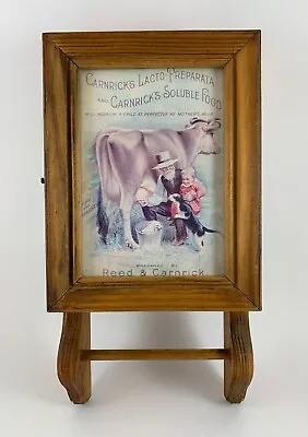 Vintage Wooden Wall Hanging Cabinet Advertising Carnrick Cow Items & Towel Rack • $49.95