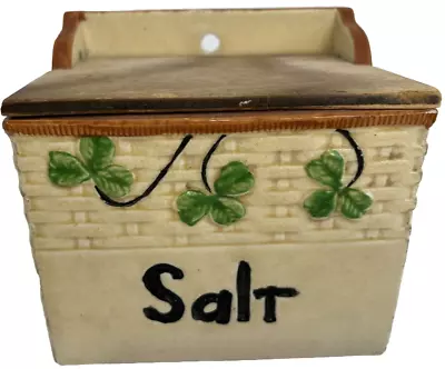 Vintage Hanging Salt Box Yellow Shamrock Wood Top Hang Or Sit Damage Please Read • $19.99