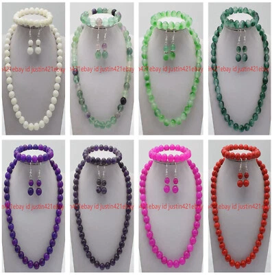 $9.49 • Buy Natural 6/8/10/12mm Multicolor Gems Round Beads Necklace Bracelet Earrings Set