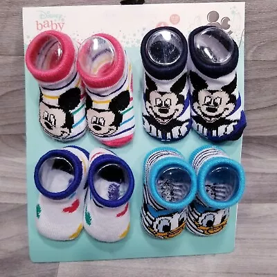 BOOTIES SOCKS BABY DISNEY MICKEY MOUSE SZ 18 24 MONTHS Donald Duck 4 Pairs • $5.99