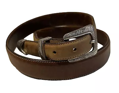 Tony Lama Western Brown Stitched Belt 40  Suede & Leather Pre-Owned • $24.99