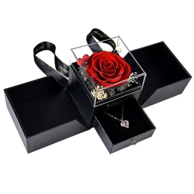 $39.79 • Buy Eternal Flower In Glass Jewelry Box Gift For Lover Valentine's Day Gift Holder
