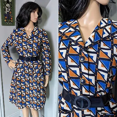 £36.99 • Buy Vintage 70s 60s Geometric A Line Shirt Tea Dress Mod Size M 12 14 42
