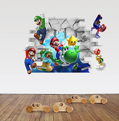 New 3D Super Mario Bros Removable HUGE Wall Stickers Decal Kids Home Decor USA • $9.91