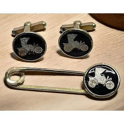 Vintage Ford Model T Cuff Links And Tie Clip Set Light Gold Tone Car Auto • $16.97