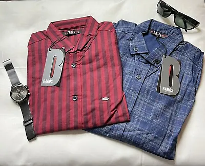 NWT Men’s Lot Of 2 Long Sleeve Button Down Slim Fit Shirt Casual  Red And Blue M • $25.46